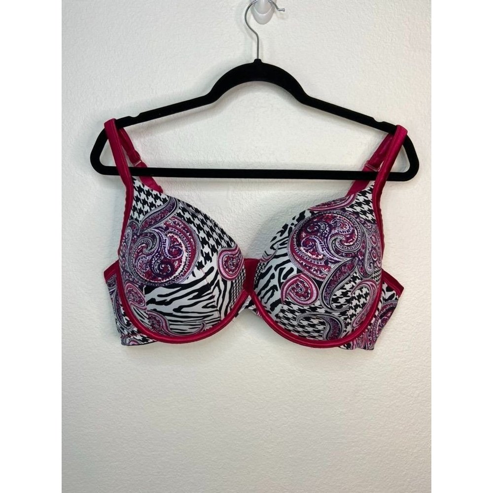 Cacique women's 44D red‎ paisley patterned underwire padded bra